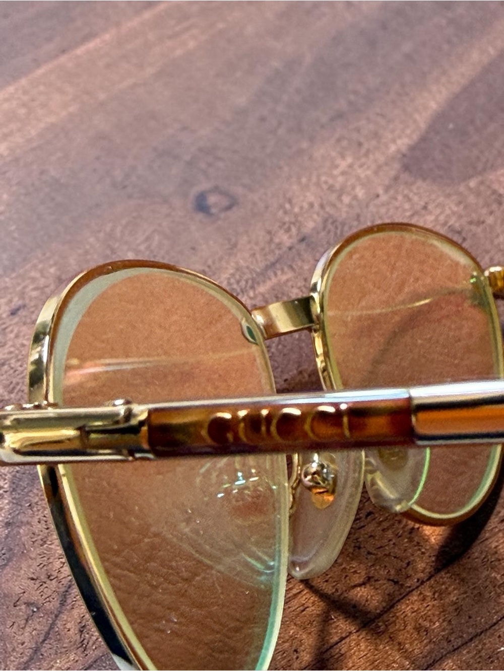 Vintage Gucci GG 2477 Gold Oval Eyeglasses Italy Green Tinted Lenses New - Picture 3 of 8